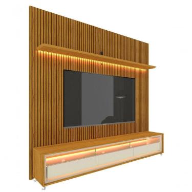 Imagem de Rack Com Painel Requinte 2.2 Ripado 3d Com Led Naturale Com Off White - Gelius Móveis