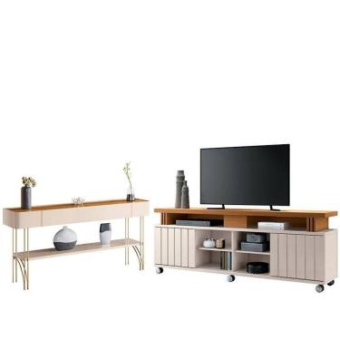 Imagem de Rack Bancada Rivera 1.8 Com Aparador Vivant Cinamomo Off White - Hb Móveis