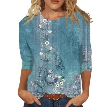 Imagem de Blusa de outono HughFance feminina com estampa floral de manga 3/4