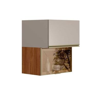 Imagem de Armário Aéreo P- Cozinha Proença C- 2 Portas Basculante (1 C- Vidro Reflecta) 60cm Nogueira Touch-nude Prime - Demóbile