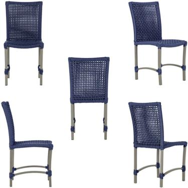 Imagem de Mesa Ascoli 120 Cm Com 6 Cadeiras Cannes De Alumínio Trama Azul