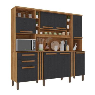 Imagem de Armário De Cozinha Completo Acácia 8 Portas 2 Gavetas Salleto Cinamomo-preto