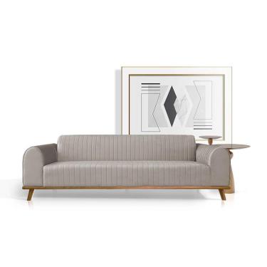 Imagem de Sofá Living átila 2,10m Em Veludo Bege Base Madeira Maciça