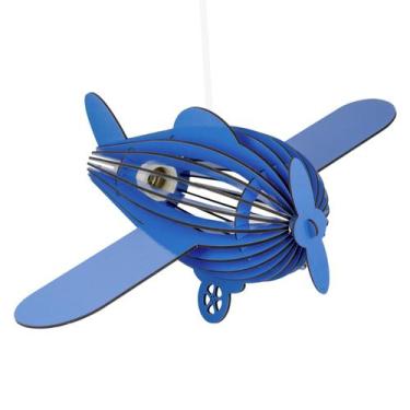 Imagem de Luminária Pendente Madeira Avião Teco Teco Infantil e27 - Madelumi, Az