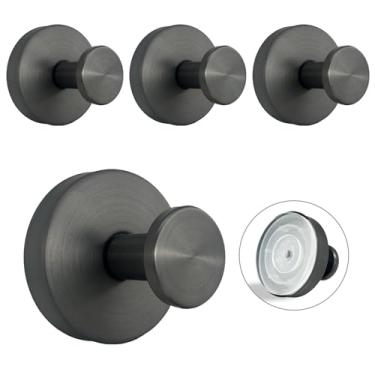Imagem de Welsa Ganchos de ventosa para chuveiro - pacote com 4, cinza - aço inoxidável, sucção forte, sem broca, gancho removível, parede de azulejo para banheiro, cozinha, porta de vidro, roupão de pendurar