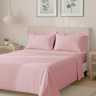 Imagem de Jogo de Cama Casal Percal 300 Fios 100 Algodão Acetinado 4 Peças BF Co