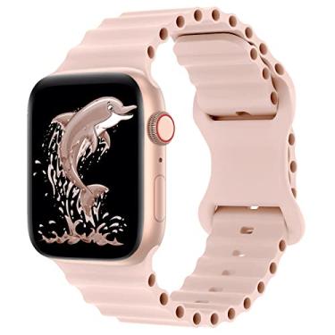 Imagem de QRose Pulseiras elásticas de silicone para o oceano compatíveis com Apple Watch série SE 8/7/6/5/4/3/2/1 mulheres homens, rosa areia