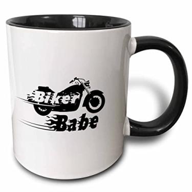 Imagem de 3dRose Biker Babe - motocicleta menina mulher motocicleta cultura. Bicicleta rápida. Texto flamejante preto e branco legal - Caneca preta em dois tons, 325 ml, 325 ml, preto/branco