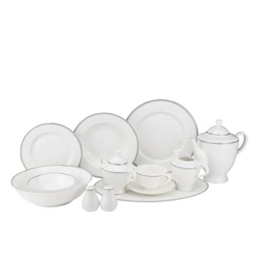 Imagem de Coleção "Sherry" GP5669P-57, conjunto de louça de porcelana óssea de 57 peças, super branco luxuoso serviço chinês para 8, elegante conjunto de jantar em caixa de presente com pratos, xícaras, pires