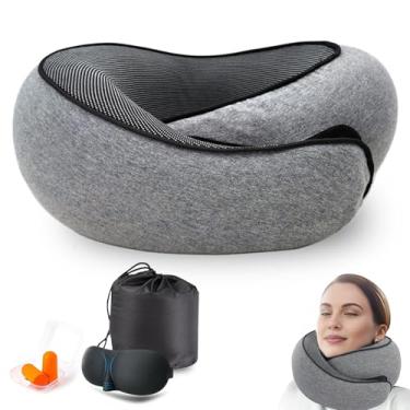 Imagem de Travesseiro de pescoço de viagem para avião, almofada de pescoço de espuma viscoelástica para adultos, suporte ergonômico de pescoço para dormir de avião, carro, travesseiro de viagem de aeroporto