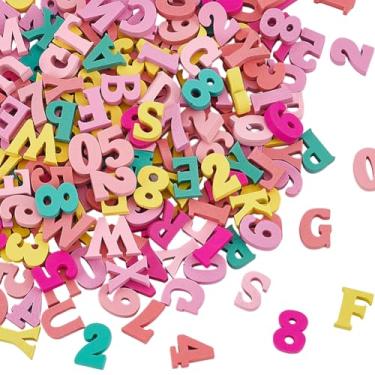 Imagem de SOFPLATE 1 caixa 200 peças aleatórias mistas 15 mm letras coloridas do alfabeto de madeira pequenos números e letras de madeira sortidas formas coloridas fatias chips para artesanato faça você mesmo