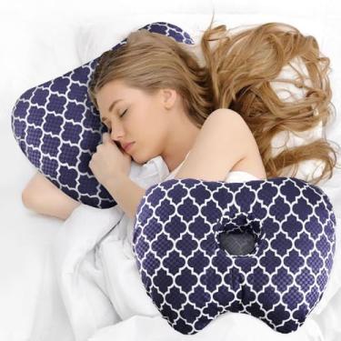 Imagem de Yzqcckss Travesseiro de piercing de orelha para pessoas que dormem de lado – Travesseiro com orifício para alívio da dor de ouvido, travesseiro de orelha curvado destacável/algodão, para inflamação do