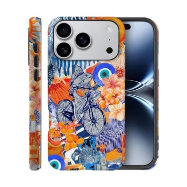 Imagem de Capa para iPhone 17 Pro, capa fosca para meninas e mulheres, colagem azul peixe praia bicicleta flor