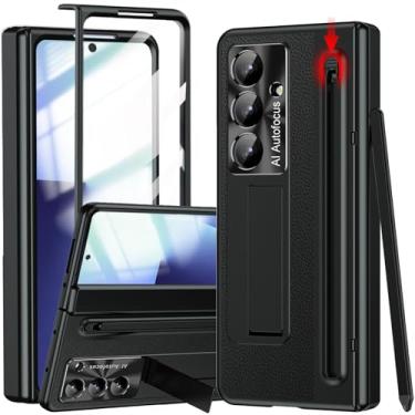 Imagem de YQODSZ Capa para Samsung Galaxy Z Fold 7 com suporte para caneta S e caneta Stylus, capa dobrável de couro PU com suporte protetor de tela embutido para câmera Z Fold 7 preta