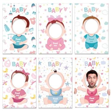 Imagem de 6 peças Jogos de chá de bebê Feed Me Baby Shower Game Who is the Baby Daddy Games Bridal Party Activities Photo Booth Adereços para Gênero Revelar lembrancinhas de festa