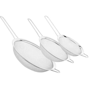 Imagem de Kit Conjunto 3 Peneiras Coador Inox Resistentes Para Cozinha P, M E G