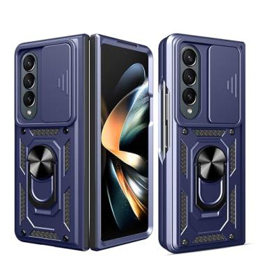 Imagem de Asuwish Capa de telefone para Samsung Galaxy Z Fold 4 5G 2022 com capa de câmera deslizante e protetor de tela de vidro temperado suporte anel suporte acessórios de celular híbrido ZFold4 Z4 Fold4 4Z