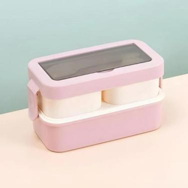 Imagem de Marmita portatil Marmita Lancheira Com 3 Compartimentos 1100ml E Talheres Pote Lunch Box(Rosa)