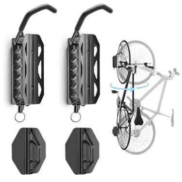 Imagem de QAQ Suporte de parede giratório para bicicleta, suporte vertical para garagem comporta até 30 kg, ganchos de bicicleta para economia de espaço na garagem, fácil de instalar - pacote com 2