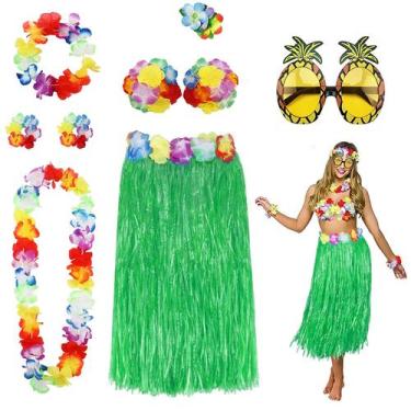 Imagem de Kit de Disfraz de Falda Hula PHOGARY para Fiesta Luau en Hawái para Mu