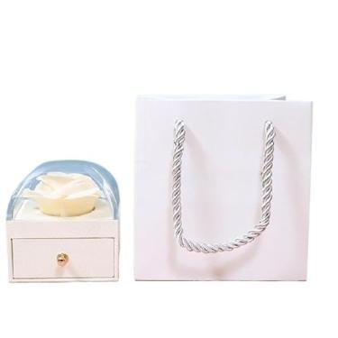 Imagem de Presente Feminino, Caixa de Presente Luxuosa com Rosas Eternas, Cor de Macaron, Adequada para Colares, AnéIs, Caixa de Armazenamento de Joi, 7 * 7 * 7 Cm(Bege,1Pcs)