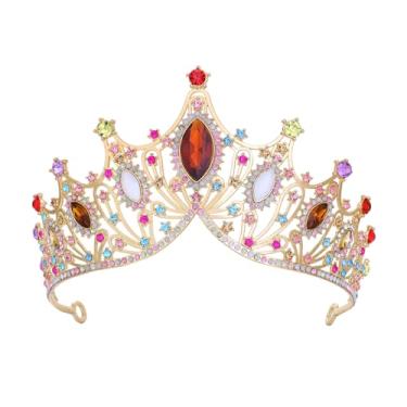 Imagem de Tiaras e coroas de cristal para mulheres - acessórios de cabelo de coroa de princesa para festa de casamento e aniversário - acessórios de strass de noiva (coloridos)