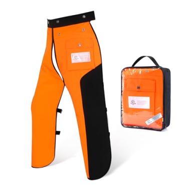 Imagem de ZELARMAN Avental com 8 camadas de motosserra para homens e mulheres madeireiros florestais calça protetora ajustável, Laranja e preto, Large Size: 40"-42"