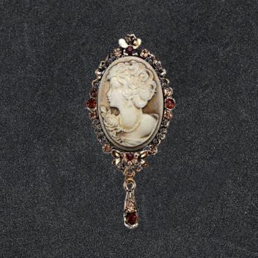 Imagem de Broche de camafeu vitoriano vintage para mulheres, broche de rosto feminino de strass, broche de lapela de cristal elegante para vestido de casaco, presente para ela, One Size, Metal, não