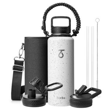 Imagem de Trebo Garrafa de água de 1,134 g com alça de paracord, jarro de água isolado de aço inoxidável de parede dupla grande de meio galão com alça de suporte e tampas de bico de palha, à prova de vazamento