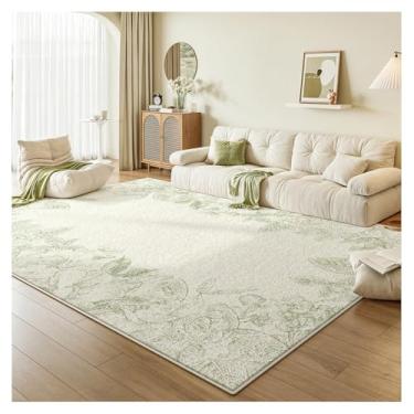 Imagem de SPXMQSS Tapetes para sala de estar, tapete lavável, macio, antiderrapante, pilha baixa, tapete resistente a manchas para quarto, sala de jantar, escritório em casa, verde, 200 x 300 cm