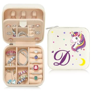 Imagem de Caixa de joias de viagem organizadora para presentes pequena fofa personalizada presente de aniversário natal para filha anel colar brinco caixa organizadora branca letra A-Z