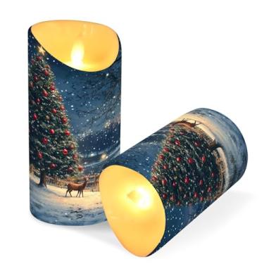Imagem de Blueangle Pacote com 2 velas de árvore de Natal sem chama com controle remoto e temporizador, velas LED cintilantes (7,6 cm x 15 cm) para decoração de casa, casamento, acampamento (738)