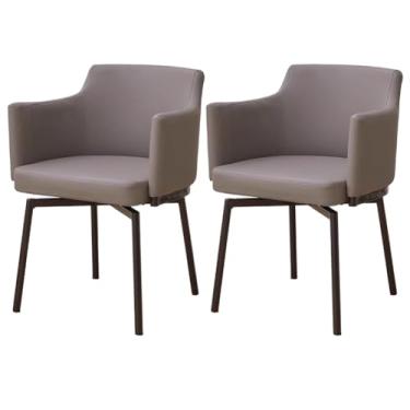 Imagem de SPXMQSS Cadeiras de sala de jantar, cadeiras de cozinha estofadas com encosto e pernas de metal, cadeiras de jantar giratórias de couro com apoios de braços para casa, escritório, sala de estar e