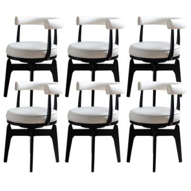Imagem de SPXMQSS Cadeiras para sala de jantar, cadeiras de jantar de couro PU com apoios de braços, cadeiras de jantar giratórias com encosto, cadeira ergonômica para lounge, escritório, cadeira de toucador