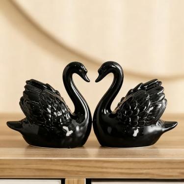 Imagem de Lifexquisiter 2PCS Black Swan Figurines, Elegant Ceramic Swan Couple Statues, Modern Minimalist Art Knick Knacks for Home Office Dresser Shelf Shelves Fireplace Décor