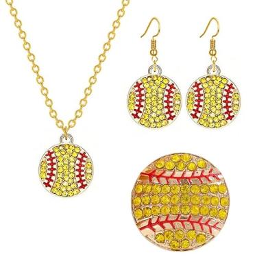 Imagem de Conjunto de 3 pares de brincos de futebol de strass para mulheres e homens delicados pinos de cristal bola americana rugby basquete vôlei beisebol brincos colares conjunto de joias coleção de equipe