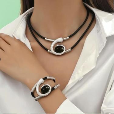 Imagem de Conjunto de joias pretas Boho colar pulseira feminina festa casamento baile acessórios outono moda concerto roupa presente amizade cristais de cura, Medium, Latão, Sem Pedra Preciosa