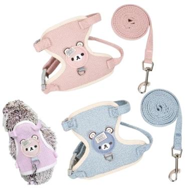 Imagem de 2 peças de arnês de ouriço estilo colete peitoral confortável ajustável para treinamento ao ar livre, adequado para ouriços, gatinhos, filhotes e outros animais de estimação pequenos