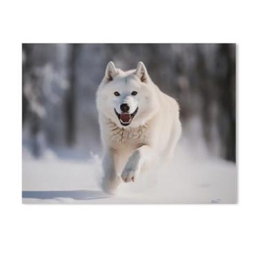 Imagem de HouLaiZhe Pôster de animal lobo branco correndo bela tela estética pôsteres decoração de sala de parede impressões de sala de galeria decoração de parede para quarto sala de estar escritório 18 x 24