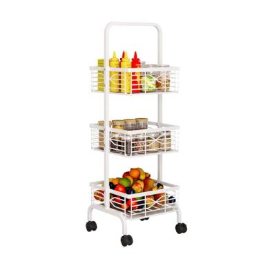 Imagem de ADVEZO Carrinho de rodinhas de 3 camadas, carrinho utilitário de metal resistente com 4 rodas e alça bloqueáveis, organizador de armazenamento multiuso para cozinha, banheiro, lavanderia, despensa