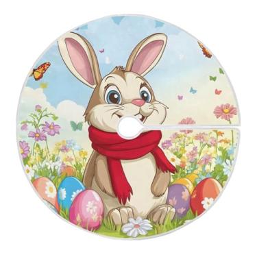 Imagem de Qilmy Saia de árvore de Natal de coelhinho da Páscoa e ovo, 90 cm, camurça para árvore de Natal, adequada para decoração de armário em ambientes internos e externos, festas, escritórios, lojas