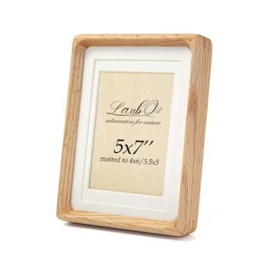 Imagem de LAUBO2 Porta-retrato pequeno de madeira 12 x 17 cm, fosco para 10 x 15 cm, moldura de madeira de carvalho natural, painel traseiro de madeira de pinheiro