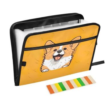 Imagem de Wassud Cute Corgi Organizador de arquivos sanfonado com 13 bolsos com abas e adesivos, organizador de pastas de documentos de recibo de papel tamanho carta A4 para viagens de escritório