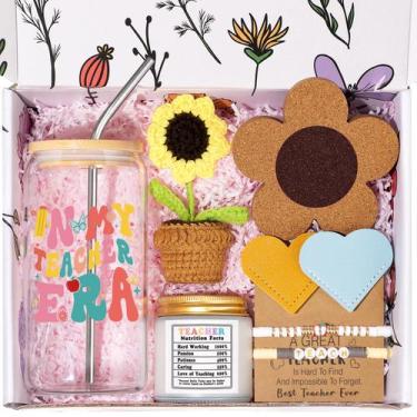 Imagem de Conjunto de presentes GiftPeak Teacher Appreciation com copo de vidro 