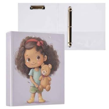 Imagem de Qilmy Organizador de fichário redondo de menina de desenho animado, fichário de 3 anéis com prancheta (carta A4), fichário fofo para material de escritório escolar 305