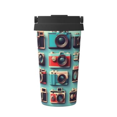 Imagem de Coleção retrô Cool Camera Print Carry Caneca de café isolada de aço inoxidável garrafa de copo de viagem para água quente e fria