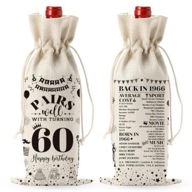 Imagem de Presentes de aniversário de 60 anos para mulheres, presentes de feliz aniversário de 60 anos para mulheres, homens, saco de vinho, presentes de decoração de festa de 60 anos, sacos de vinho para mãe
