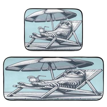 Imagem de Burbuja Conjunto de 2 tapetes e tapetes de cozinha para gatos deitados em uma poltrona, absorvente, lavável, antiderrapante, confortável, para cozinha, banheiro, sala de estar, pia e lavanderia