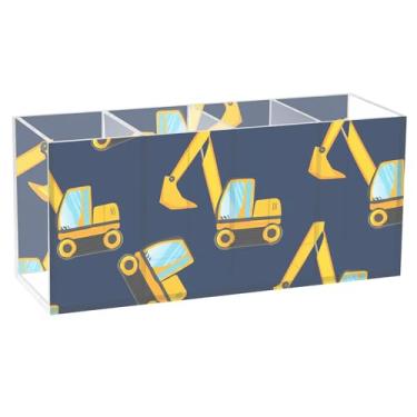 Imagem de Burbuja Suporte de caneta de acrílico para escavadeiras de desenho animado, 4 compartimentos, suporte de lápis transparente para pincéis de maquiagem, acessórios de mesa de escritório em casa