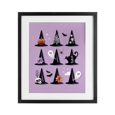 Imagem de Stupell Industries "Chapéus de bruxa variados em roxo", impressão emoldurada sob vidro, preto, 13 x 16